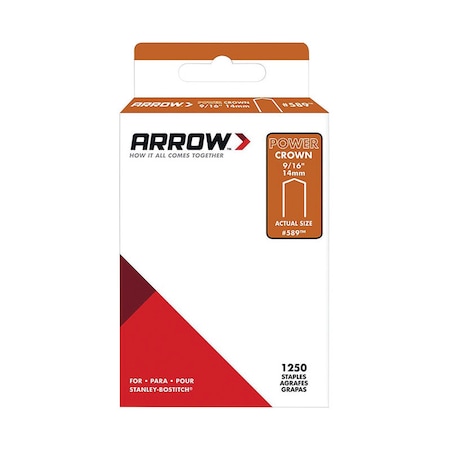Arrow Fastener Arrow No 589 3/8 in. W X 9/16 in. L 18 Ga. Power Crown Standard Staples 1250 pk 589SP